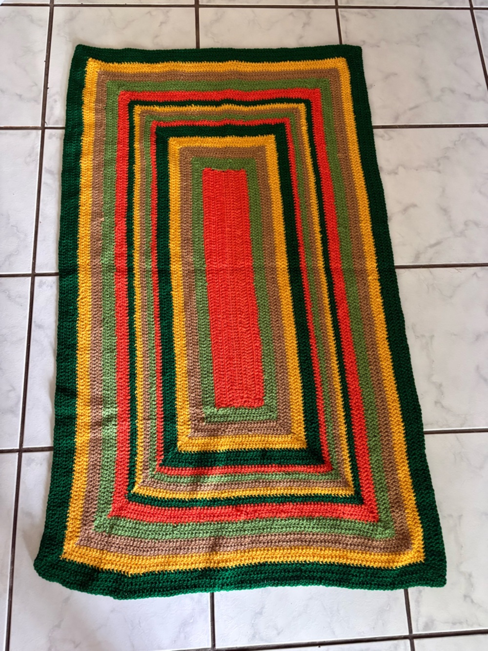 Handmade Green, Red & Yellow Striped Crochet Throw 66”L x 42”W